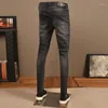 Jeans pour hommes High Street Mode Hommes Rétro Noir Gris Stretch Slim Fit Ripped Patch Designer Hip Hop Denim Pantalon Hombre