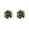 Stud Earrings Fashion Camellia Rose Oil Drops Small Light Luxury Elegant Black Simple Female Jewelry Drop Delivery Otcrn