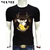 T-shirt da uomo gialla senza colletto casual t-shirt maschile cartone animato cotone senza cappuccio gioventù vestibilità slim abbigliamento da uomo traspirante 2022 estate nuovo design J240221