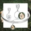 Strängar eleshe anpassad foto pärla 925 sterling silver husdjur katt hund rund dingle charm passar original armband diy personliga smycken