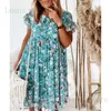 Robes décontractées de base Robe deux pièces Floral Maxi Summer Lady Ruffle Mini A Line Dress Nouvelles robes à imprimé floral Femmes Casual O Neck Robes d'automne élégantes pour les femmes T24022