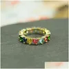 Bröllopsringar Ny härlig Rainbow Heart Crystal Ring Small Baguette Eternity Engagement Band för Women CZ Year Drop Delivery Dhgarden DH8FF