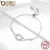 Bangles Bamoer Genuíno 925 Silverling Silver Twisted Double Heart in Heart Chain Bracelets for Women Authentic Silver Jewelry Gift SCB022