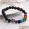 Perlé à la main 8 mm 7 chakras Bracelet de perles de pierre de lave naturelle pour hommes Tête de Bouddha Arbre de vie Hibou Éléphant Charme Mode Dhgarden Dhvkt