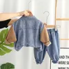 Ensembles de vêtements 0-6 ans garçons automne ensemble pour enfants nouveau denim coloré à la mode à manches longues deux pièces ensemble beaux garçons ensemble pour nourrissons