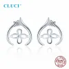 Boucles d'oreilles CLUCI 925 en argent Sterling CZ coeur perle boucles d'oreilles montures pour les femmes Simple fête de mariage perle boucles d'oreilles bijoux SE171SB