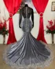 Grey Sparkly Sequins Prom Dresses Major Beads Sheer Neck Mermaid Party Dress Black Girls Backless Occasion Evening Gowns