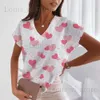 Women's T-Shirt Love T Shirt For Women Fashion V-neck Short Sleeve Tops Summer Ladies Clothing Leisure Harajuku Tees Street Trend Girls T-shirts T240221