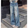 Nouveau 2024ss Designer Femmes Jeans Arrivées Taille Haute Rue Évidé Patch C Décoration Brodée Casual Bleu Droit Denim Jeans Pantalons