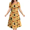 Party Dresses Nueva Retro Vestidos De Mujer Halloween Gato Imprimir Elegante Casual Manga Corta Moda Mujeres Plus Size Ropa Y2k