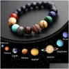 Pulseras con dijes Joyería de diseño Mujeres Hombres Pulsera de cuentas Universo Galaxy Ocho Planetas Elástico Chakra Piedra Natural Yoga Dr Dhgarden DH8GW