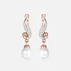 Stud Earrings Clear Cubic Zirconia Pearl For Women Girls 585 Rose Gold Color Geometric Pendant Fashion Jewelry Gifts KGE143