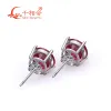 Oorbellen S925 Silver Corundum Red of blauwe kleurronde vorm 8mm Lab gemaakt Ruby Sapphire Stone Oor Stud Oording