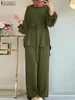 Ethnic Clothing Autumn Women Muslim Tracksuits Fashion Lace Up Blouses & Shirts Elegant Matching Sets Causal Pant ZANZEA Isamic