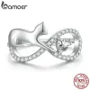 Rings Bamoer 925 Sterling Silver Cute Cat Ring Sparkle Zircon Infinite Symbol Finger Ring Plated Platinum for Women Party Fine Jewelry