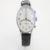 Desconto Relógio masculino com mostrador branco, relógio limitado com ponteiro inoxidável dourado, caixa de aço, pulseira de couro preto, relógios 253a