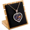 Colliers Topgrillz en forme de coeur en forme de photo personnalisée Collier pendentif médaillon double face avec chaîne de tennis de 4 mm bijoux hip hop zircon