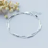 Bangles Colusiwei Real 925 Sterling Silver Geometric Tiny Rectangleダブルレイヤー女性用調整可能リンクチェーンファインジュエリー
