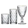 Tumblers Jenny&Dave Factory European Style Relief Wine Glass Sodium Calcium Mechanism Diamond Shaped Cup El Mouthwash Can Be