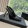 2024 New Lee Mirror Leather Slingback Sandal Slipper Stiletto klackar Spänne Kvinnors lyxdesigner Summer Sexig Party Dress Shoes Girl Loafer Evening High Heel 10cm