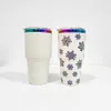 Tasses de voyage en acier inoxydable plaqué arc-en-ciel holographique de 30 oz avec revêtement en poudre d'entrepôt des États-Unis avec paille colorée pour gravure au laser