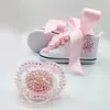 2 Girl Canvas Sneakers born Baby Boy Rhinestone Espadrilles Personalized Name Date Infant Crib Shoes and Pacifier Set 240220