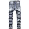 Calças de brim dos homens buraco estrela bordado tendência elástica magro calça masculina hip hop jean calças da motocicleta dos homens gráfico jean