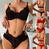 Soutien-gorge Ensembles Femmes Lingerie Sexy Dentelle Crochet Découpe Broderie Soutien-Gorge Et Taille Haute Panty Ensemble Push Up Deux Pièces