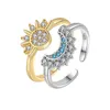 Небесно-голубое сверкающее кольцо с луной и солнцем, серебро 925 пробы с кристаллами, изысканные летние украшения для женщин, штабелируемое открывающееся модное кольцо с коробкой