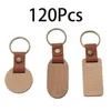 Keychains 120Pcs Wooden Round Retro Rectangle Key Chain Beech Metal Keyring