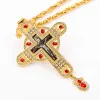 Necklaces 2022 New Pectoral Cross Orthodox Jesus Greece Crucifix Pendants Plated Gold Jesus Pendant Cross Necklace with Red Crystal