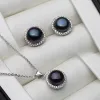 Sets Real Black Natural Freshwater Pearl Necklace Earring Set,bridal 925 Silver Necklace Jewelry Birthday Wholesale Gift