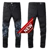 818 Personlig modegata Cowboy Casual Pants Micro Cotton Youth Svart Splash Paint Tight Jeans