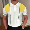 Sommarkläder Mens Luxury Sticked Short Sleeve Polo Shirt Casual Big Size Lapel Button Down Patchwork Breathable Tees M-3XL 240219