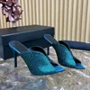 10cm diamant mules célèbres sandales de sandales de sandales sableuses chaussures de marque Femme Femme Summer Peep Toes Pantal