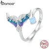 Rings Bamoer 925 Sterling Silver Fantasy Mermaid Tail Opening Ring Colorful Enamel Adjustable Ring for Women Party Fine Jewelry