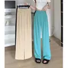 Women's Pants Women Urban Slouchy High Waist Drape Straight Suit Ladies Casual Polyester Vertical Wid Leg Long Trousers