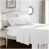 Draps Ensembles Drap de lit Taie d'oreiller Matelas ER Set Literie de couleur unie Trois quatre pièces Microfibre Résistant aux taches Drap de lit Drop De Dhj9S