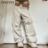 여성용 바지 CAPRIS Y2K CARGO PANTS 여성 저 허리 드로 스트링 스웨트 스트리트 스트리트 스트리트 스트리트 스트리트웨어 빈티지 넓은 다리 바지 대형 낙하산 바지 조깅 T240221