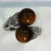 Anéis naturais encantadores de 8 mm Tiger Eye Stone Ring P (#6 7 8 9) Mulheres artesanais genuínas