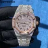 Audemar Piquet Mixed Gold Rose Orologio da polso Sier Diamond Numeri romani Orologio da uomo di lusso con zirconi cubici con glassa