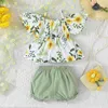 Clothing Sets 2Pcs/Set For Newborn Baby Girl 0-12months Floral Casual Suspenders Shirt Tops and Shorts Clothing Outfit Infant Clothes Suit