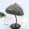 Berets Handmade Hat Elegant Mesh Net Veil Cosplay Vintage Women Girl Faux Wool Artist Painter Beanie Cap