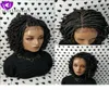 Ручной работы Kinky Curly box Braids Wig черный коричневый блондин ombre цвет короткий плетеный парик фронта шнурка для женщин Африки8462245