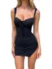 Vestidos casuais mulheres sexy laço guarnição ruched mini vestido espaguete cinta sem mangas baixo corte curto backless bodycon festa clube