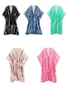 Casual Dresses 2024 Boho Tie Dye Tunic Loose Maxi Dress for Women Summer Clothing Beachwear Half Sleeve Side Split Long A2429