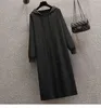 Casual Dresses Plus Size 5XL 150KG Spring V-neck Women Knitted Maxi Dress Elegant Ribbed Long Sleeve Ladies Hooded