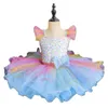 Bühnenkleidung Kinder Ballsaal Kleidung Pailletten Ballett Tutu Kleid Mädchen Regenbogen Farbe Moderne Leistung Prinzessin