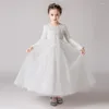Girl Dresses Elegant Princess Lace Dress Kids Flower Embroidery For Girls Vintage Children Clothes Christmas Party Red Ball Gown
