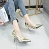 Sandals 2024 Champagne Women Glossy Patent Extremely 9cm High Heels Pointed Toe Slip On Stiletto Pums Solid Formal Dress Shoes Plus